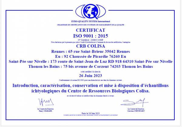 certificat Euro Quality System CRB Colisa